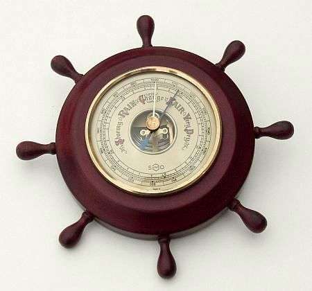 ANEROID SHIPS WHEEL WALL BAROMETER MADE BY "SUNDO" CA 1960s WEST-GERMANY VERY GOOD CONDITION WORKING