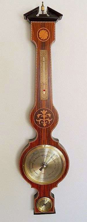 LARGE VINTAGE WEATHER STATION ON WOOD WITH MARQUETRY MADE BY "BARIGO" GERMANY