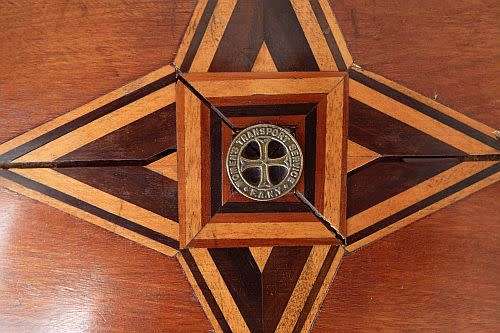 ANTIQUE MARQUETRY BOX WITH SIGN :" F.A.N.Y WOMEN'S TRANSPORT SERVICE"