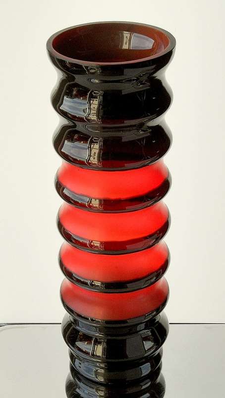 VINTAG ART GLASS HOOPED VASE BY`FRIEDRICH`HEIGHT 31 cm PARTLY CASED FOR LIGHT EFFECTS GERMANY 1960s