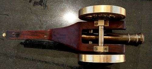 MODEL CANON COPPER AND BRASS,ENGRAVINGS ON GUN BARREL ,WOODEN AND BRASS WHEELS  ETC.