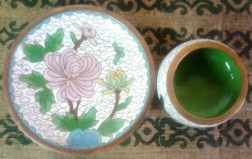 Miniature Cloisonne Bowl and Plate