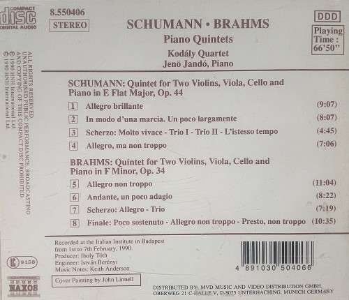 Schumann and Brahms: Piano Quintets (Jeno Jando and Kodaly Quartet)