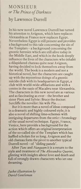 Lawrence Durrell, Monsieur, or the Prince of Darkness (1st edition)