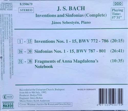 Bach: Complete Inventions and Sinfonias (Sebestyen)
