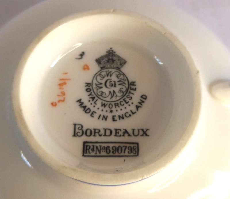 Royal Worcester `Bordeaux` Tea Trio *VERY RARE*