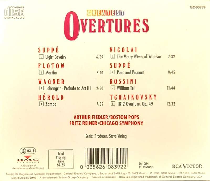 Greatest Overtures (Fiedler/Reiner)