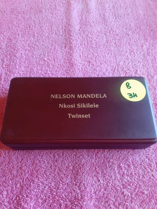 Wooden Coin Holder Box - Nelson Mandela Nkosi Sikelele Twin Set - Mint of Norway
