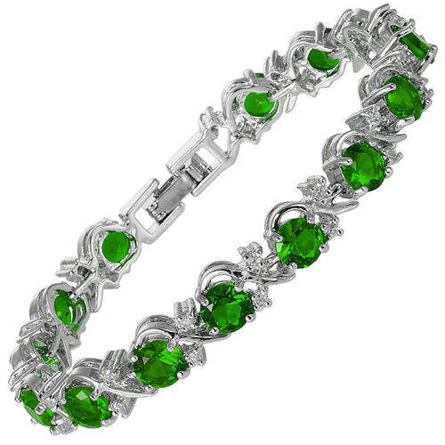 Round Cut Green Emerald Tennis 18K White Gold Fashion Bracele-7 inch