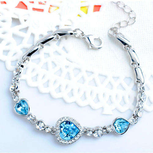 Heart Round Aquamarine Fine Topaz Swarovski Crystal Elements Tennis Bracelet
