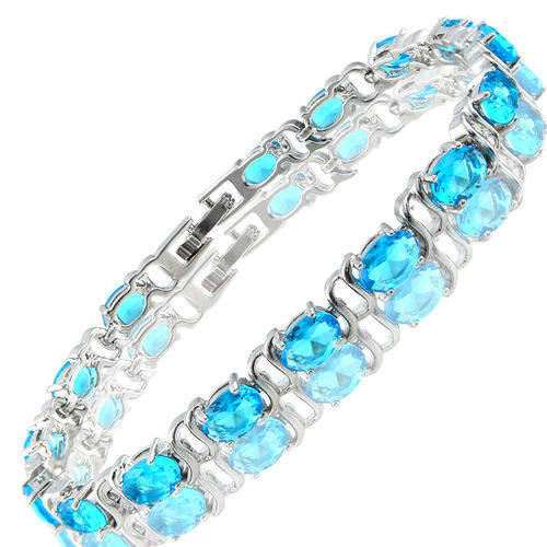Charming! Aquamarine 18K White Gold Tennis Bracelet