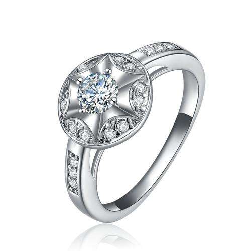 Stirling Silver Plated Star shape Engagement Ring  cz diamond - Size 7