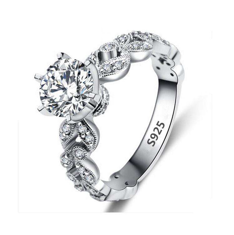 925 Sterling Silver Gold Plated Engagement Ring with Free Wedding Band - Size 7