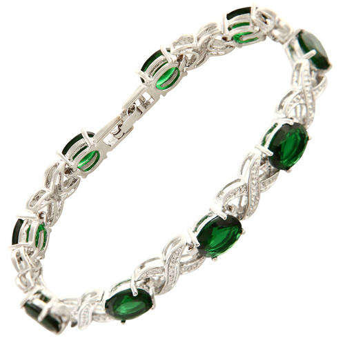 Charming! Green Emerald White Gold Tennis Bracelet