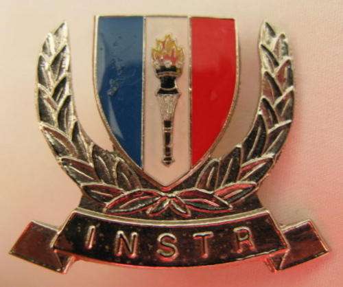 ORDNANCE SERVICES SCHOOL INSTRUCTOR BREAST BADGE.  APPROVED IN 1982.  2 PINS