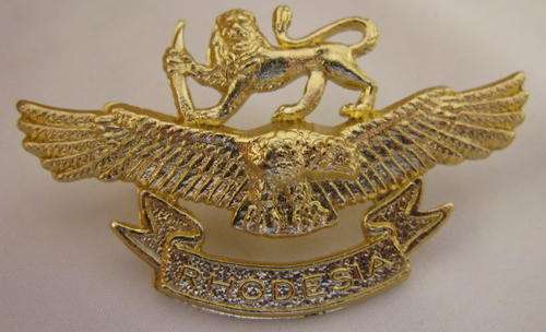 RHODESIA AIR FORCE ANODISED CAP BADGE WORN 1970-1980.  2 LUGS