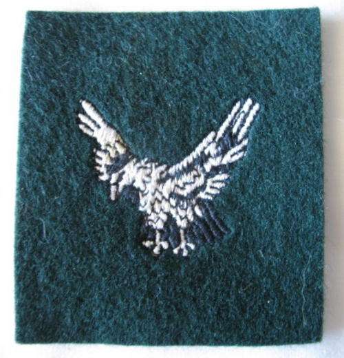 RHODESIAN AFRICAN RIFLES TRACKER ARM PATCH.  BLACK & WHITE EMBROIDERED ON FELT GREEN.