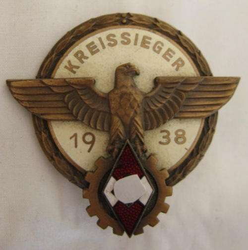 WW2 GERMAN KREISSIEGER VICTORS BADGE DATE 1938.  MAKER G. BREHMER MARKNEUKIRCHEN.  GUARANTEED