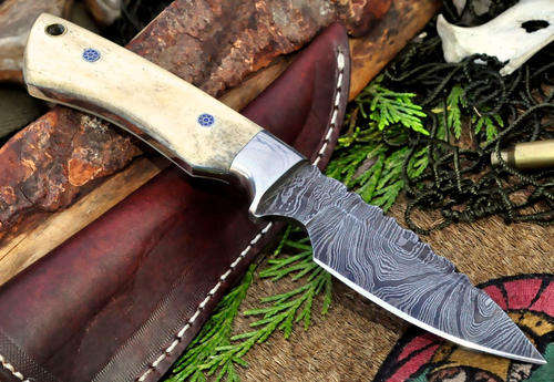 RARE - CFK USA Custom Handmade Damascus Deer Bone Small Game EDC Hunter Fowl Knife