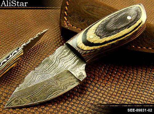 CUSTOM HANDMADE DAMASCUS HUNTING SKINNER KNIFE WITH LEATHER SHEATH