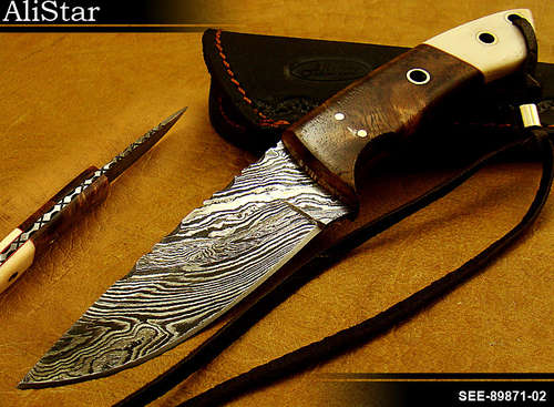 CUSTOM HANDMADE DAMASCUS HUNTING SKINNER KNIFE WITH LEATHER SHEATH