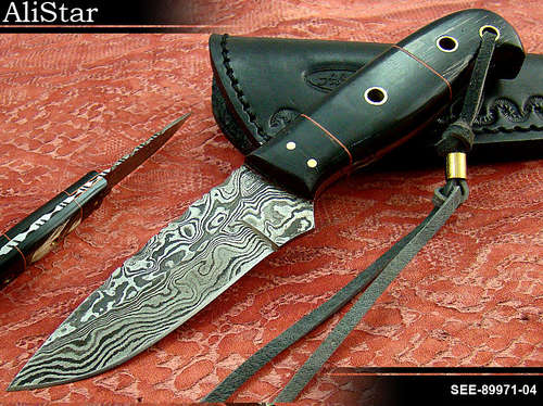 CUSTOM HANDMADE DAMASCUS HUNTING SKINNER KNIFE WITH LEATHER SHEATH