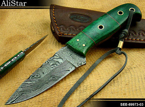 CUSTOM HANDMADE DAMASCUS HUNTING SKINNER KNIFE WITH LEATHER SHEATH