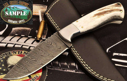 CFK USA Custom Handmade Damascus New Zealand Red Stag Large Hunter Skinner Knife