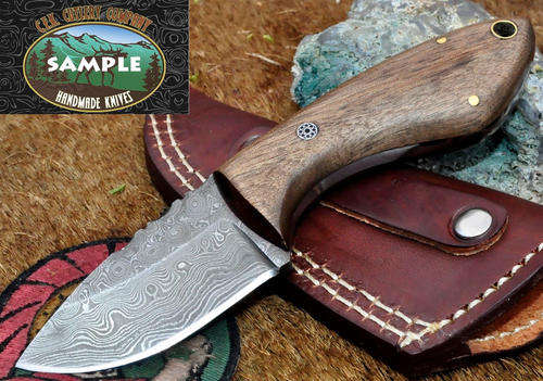 CFK USA Custom Handmade Stout Raindrop Damascus Walnut Burl Hunter Camp Knife