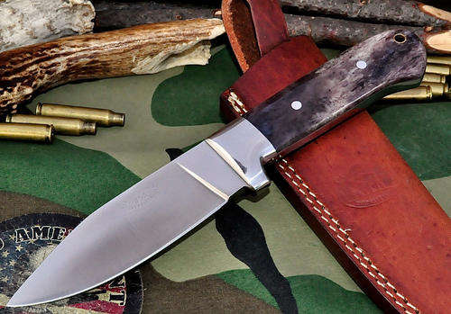 CFK USA Custom Handmade D2 Tool Steel Purple Camel Bone Hunter Camp Knife
