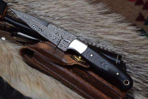 CFK USA Custom Handmade Raindrop Damascus Small Combat Dagger Micarta Boot Knife