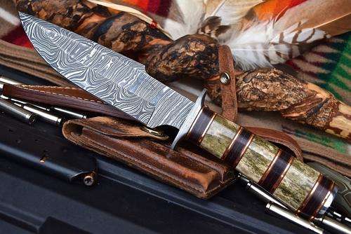 CFK USA Custom Handmade Damascus Mountain Man Bone Bowie Hunter Fighter Knife