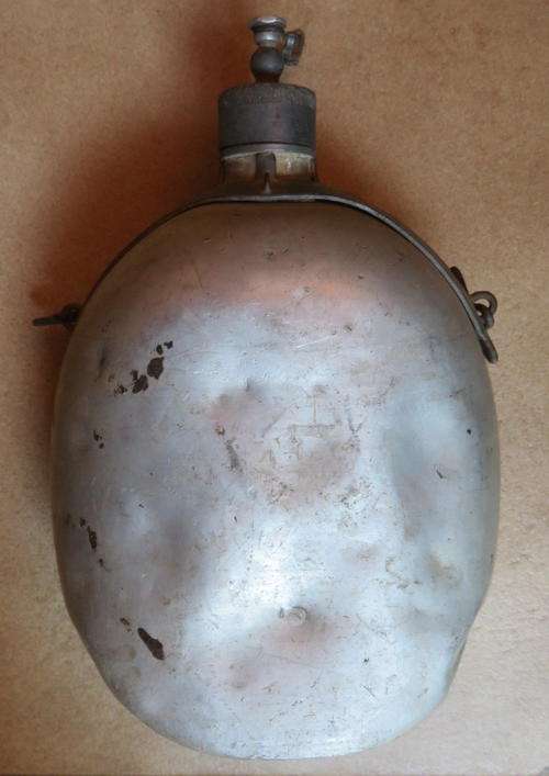 ITALIAN ARMY WW2 WATER BOTTLE MADE OF FLUTED ALUMINIUM APPROX 10 NAMES OF SOLDIERS FROM THE NATAL CA