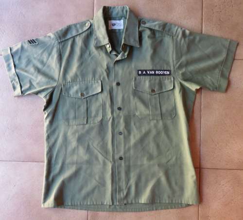 RHODESIAN OLIVE GREENS TO FLIGHT SERGEANT R.A. VAN ROOYEN-LABELLED & MADE BY FOCUS-SIZE MEDIUM-MEASU