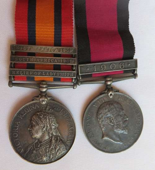 BOER WAR QSA & NATAL 1906 PAIR TO NATAL CARBINEERS-THE QSA IS NAMED TO 563 TPR N.J. GRANT NATAL CARB