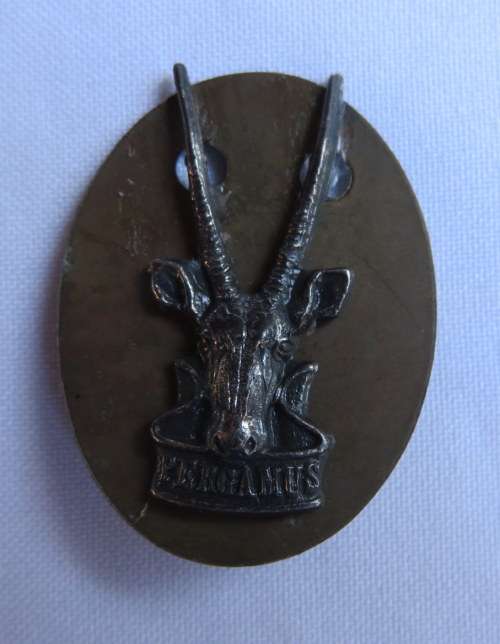 SWA TERRITORY FORCE HQ BERET BADGE- SMALLER GEMSBUCK- LUGS+PINS COMPLETE