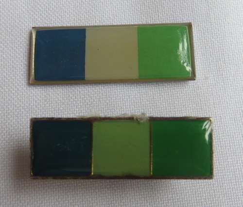 SA CORPS OF SIGNALS BERET BAR-SPECTRUM GREEN/LIGHT BLUE/ROYAL BLUE-2 VARIATIONS- 2 PINS MISSING
