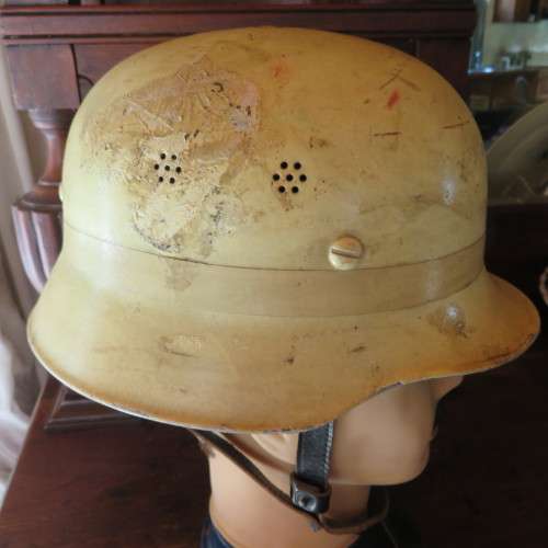 POST WAR GERMAN FIRE FIGHTING HELMET-COMPLETE WITH LINER & CHIN STRAP