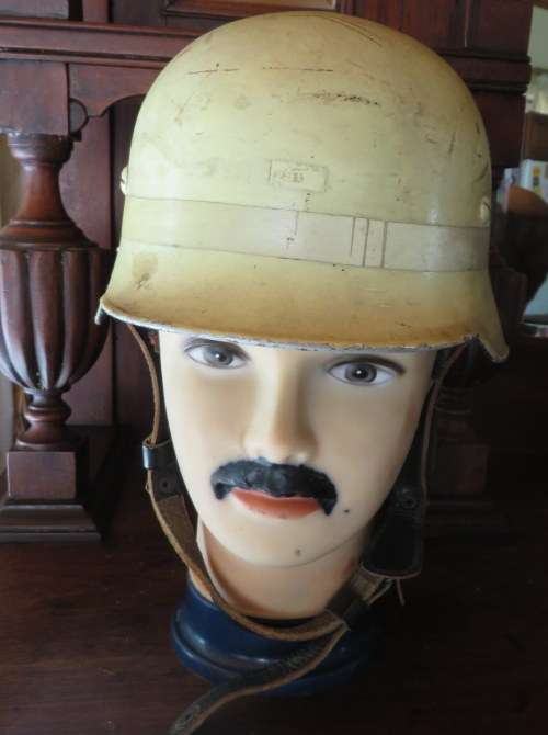 POST WAR GERMAN FIRE FIGHTING HELMET-COMPLETE WITH LINER & CHIN STRAP