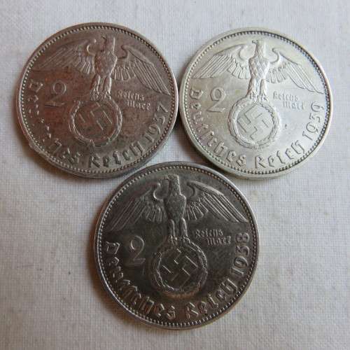 GERMAN 2 DEUTCHE REICH FOLLOWING DATES SOLD TOGETHER-1937-1938 &1939