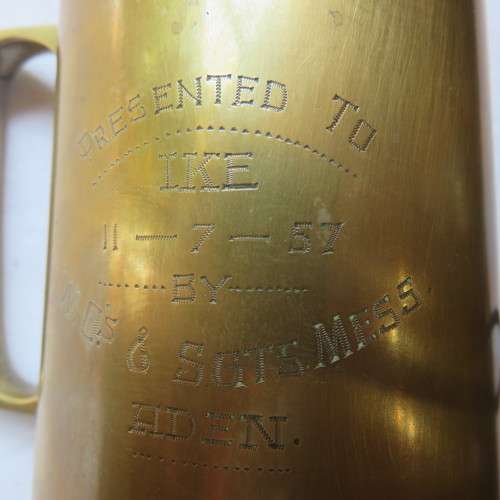 QUEENS OWN CAMERON HIGHLANDERS BRASS MUG-PRESENTATED TO IKE 11/07/57 WO ADEN