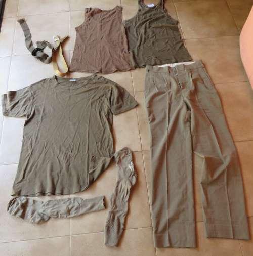 SADF MIXED LOT FOLLOWING-STEP-OUT TROUSERS SIZE 30/STEP OUT BELT/TIE PAIR OF SOCKS/VEST SIZE SMALL D