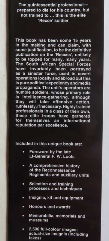 RECCE-A COLLECTORS GUIDE TO THE HISTORY OF THE SA SPECIAL FORCES-HARD COVER WITH DUST COVER-CONDITIO