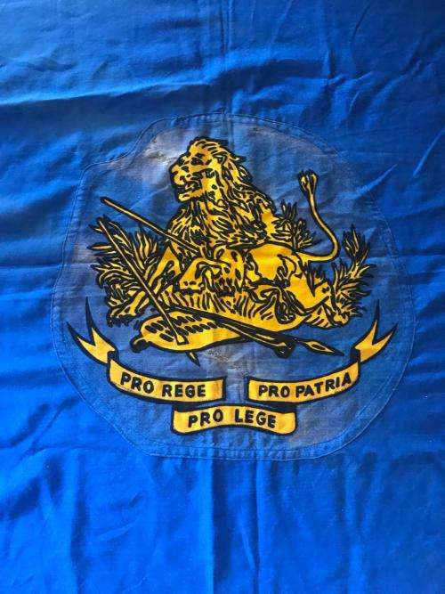 RHODESIAN BSAP FLAG-MAKERS LABEL-WILLIAM SMITH & GOUROCK-DOUBLE SIDED,STITCHED,MATERIAL FLAG-MEASURE