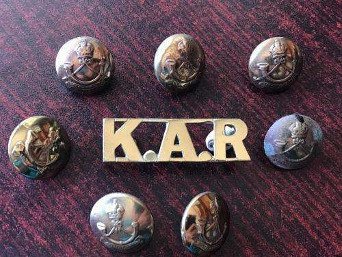 KINGS AFRICAN RIFLES BRASS TITLE-1920'S-1940,S & 7 BRASS TITLES SOLD TOGETHER