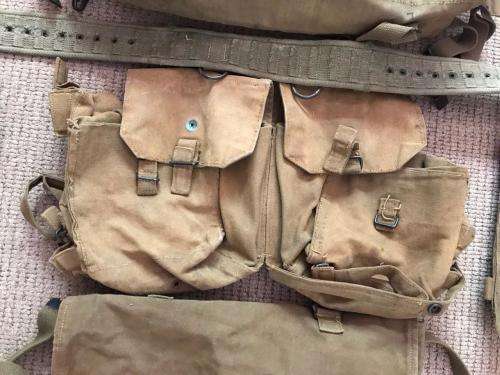 RHODESIAN WEBBING,FOLLOWING SOLD TOGETHER-LARGE BACK PACK,BELT,KIDNEY(SKELETON) KIT,GROUNDSHEET COVE