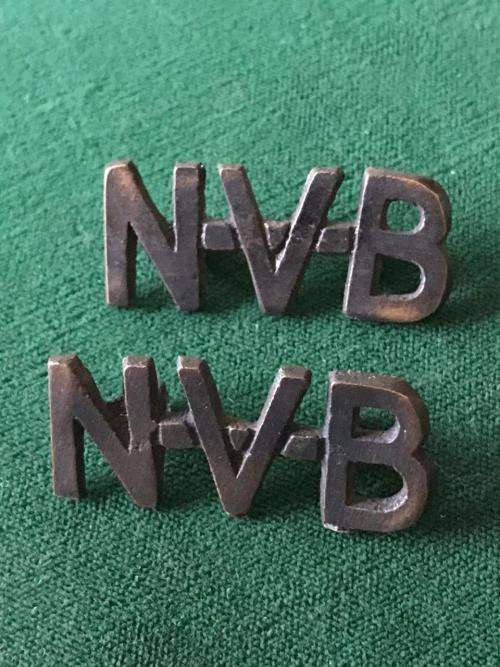 NATIONAL VOLUNTEER BRIGADE,SHOULDER TITLE PAIR-WORN DURING WW2-LUGS INTACT