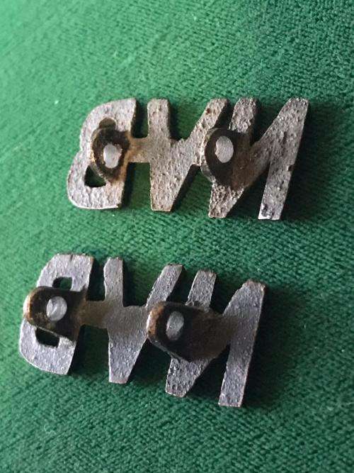 NATIONAL VOLUNTEER BRIGADE,SHOULDER TITLE PAIR-WORN DURING WW2-LUGS INTACT