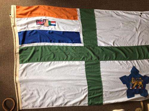 SADF PERIOD NAVAL FLAG-MEASRUES 120X185 CM-DAMAGED ON ONE SIDE