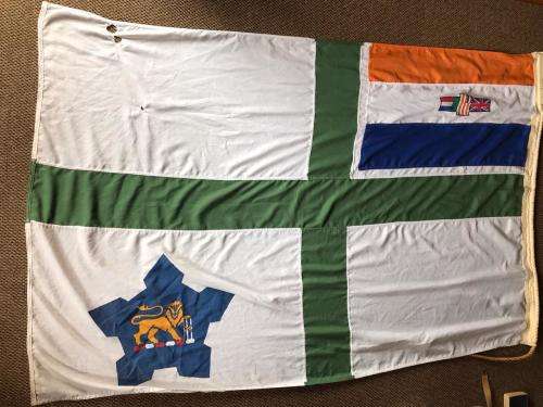 SADF PERIOD NAVAL FLAG-MEASRUES 120X185 CM-DAMAGED ON ONE SIDE